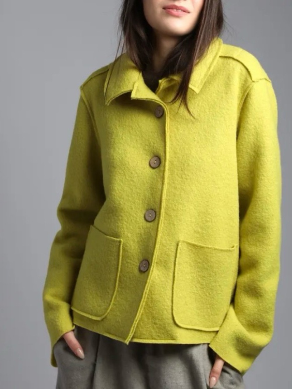 Womens Lime Green boiled Wool blazer Button Jacket